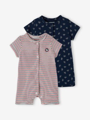 Vertbaudet 2er-Pack Jungen Baby Kurzoveralls Oeko-Tex