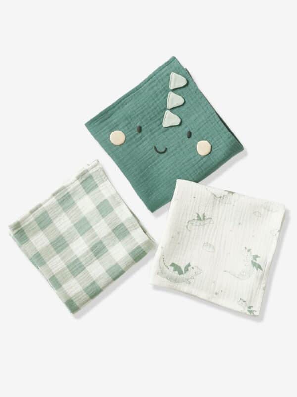 Vertbaudet 3er-Pack Baby Wickeltücher DRACHE Oeko-Tex