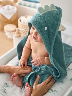 Vertbaudet Baby Kapuzenbadetuch & Waschhandschuh DRACHE