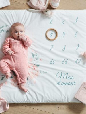 Vertbaudet Baby Meilenstein-Decke ROSENTRAUM
