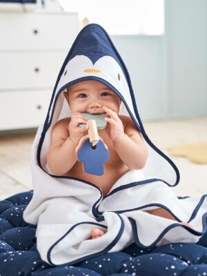 Vertbaudet Baby Set aus Kapuzenbadetuch & Waschhandschuh PINGUIN Oeko Tex