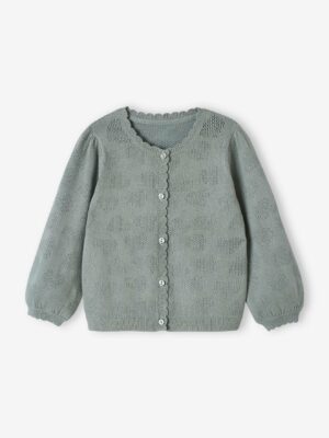 Vertbaudet Mädchen Baby Strickjacke mit Ajourmuster Oeko-Tex salbei