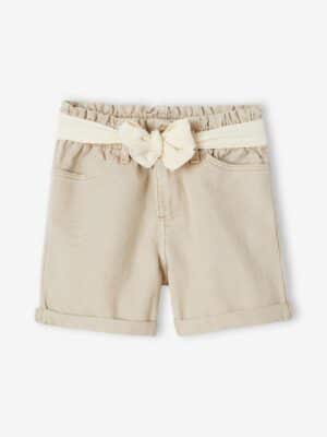 Vertbaudet Mädchen Paperbag-Shorts mit Stoffgürtel sandfarben