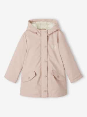 Vertbaudet Mädchen Regenjacke mit Kapuze & Teddyfleece-Futter